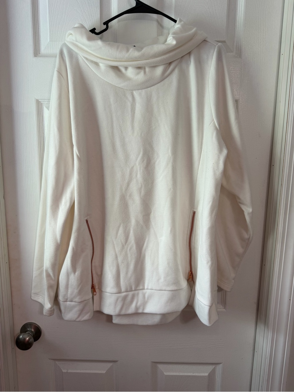 Xersion Cream Cowl Neck Pullover with Zip Pockets